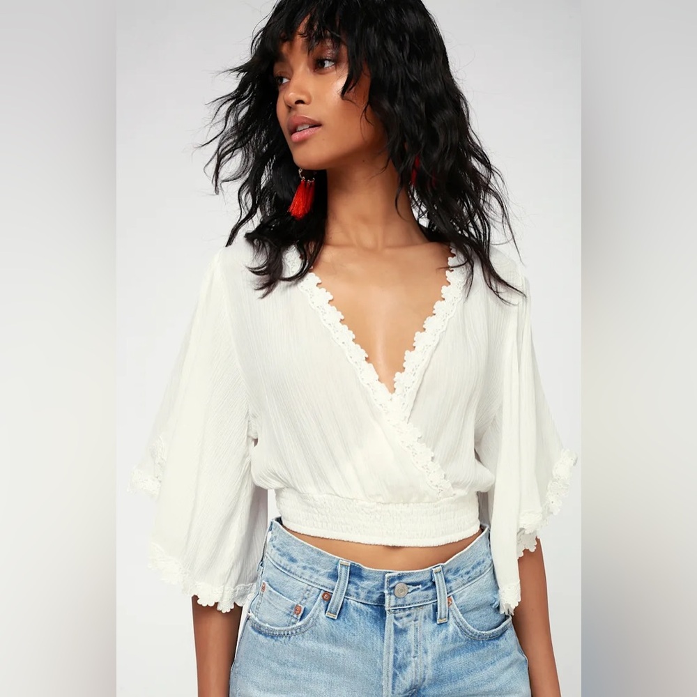 Lulus Pacifica White Lace Crop Top NWT Size S • Boho Lace Peasant Blouse - Picture 1 of 5